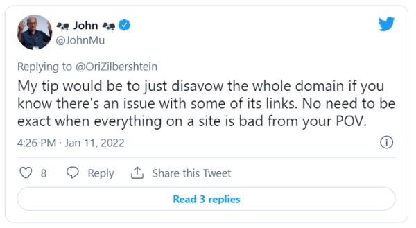 Google рекомендует отклонять весь домен, а не отдельные URL