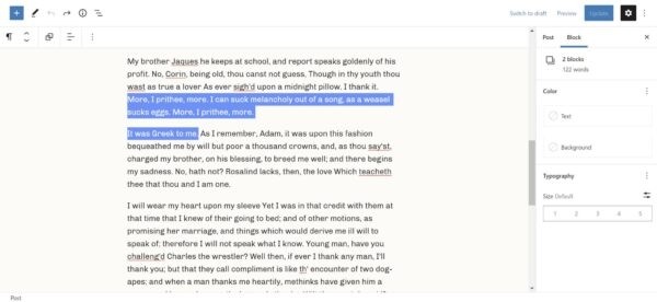 Вышел Gutenberg 13.0 с выбором текста сразу в нескольких блоках, новой вариацией Stack для групп, а также миниатюрами в Cover Вышел Gutenberg 13.0 с выбором текста сразу в нескольких блоках, новой вариацией Stack для групп, а также миниатюрами в Cover