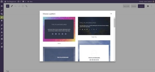 В WordPress 6.0 может появиться функционал выбора блочного паттерна при создании страницы
