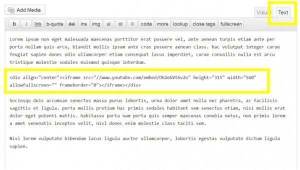 Как сделать видео по центру в WordPress