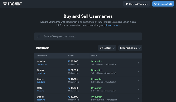 
            Стартовал аукцион Telegram-юзернеймов
        