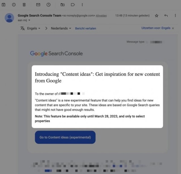 Тестируемая функция «идеи для контента» в Search Console может быть закрыта 28 марта 2023 года