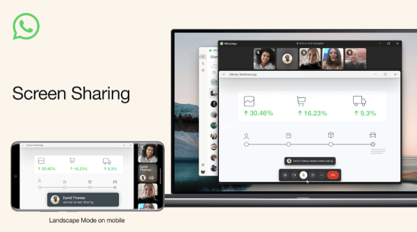 WhatsApp запускает функцию совместного использования экрана во время видеозвонка
WhatsApp запускает функцию совместного использования экрана во время видеозвонка