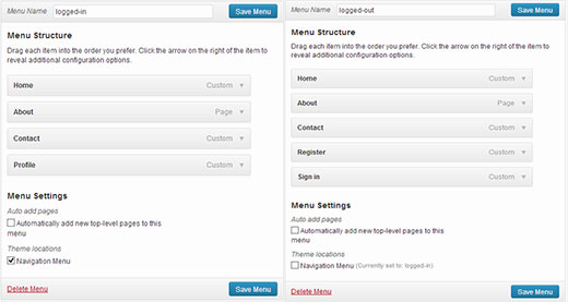 Как создать два разных меню для зарегистрированных и незарегистрированных пользователей в WordPress