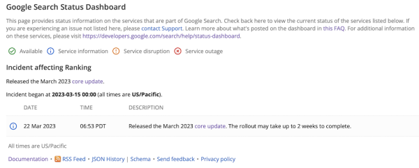 Google добавил на панель мониторинга состояния поиска информацию об апдейтах
         
            Google добавил на панель мониторинга состояния поиска информацию об апдейтах